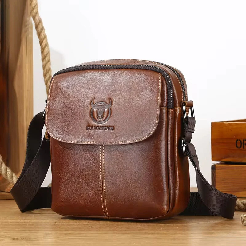 BULLCAPTAIN Men's Genuine Leather Crossbody Bag Business Casual Shoulder Bag Small Fashion Messenger Handbag Stylish Design (image for) BULLCAPTAIN Men's Genuine Leather Crossbody Bag Business Casual Shoulder Bag Small Fashion Messenger Handbag Stylish Design
