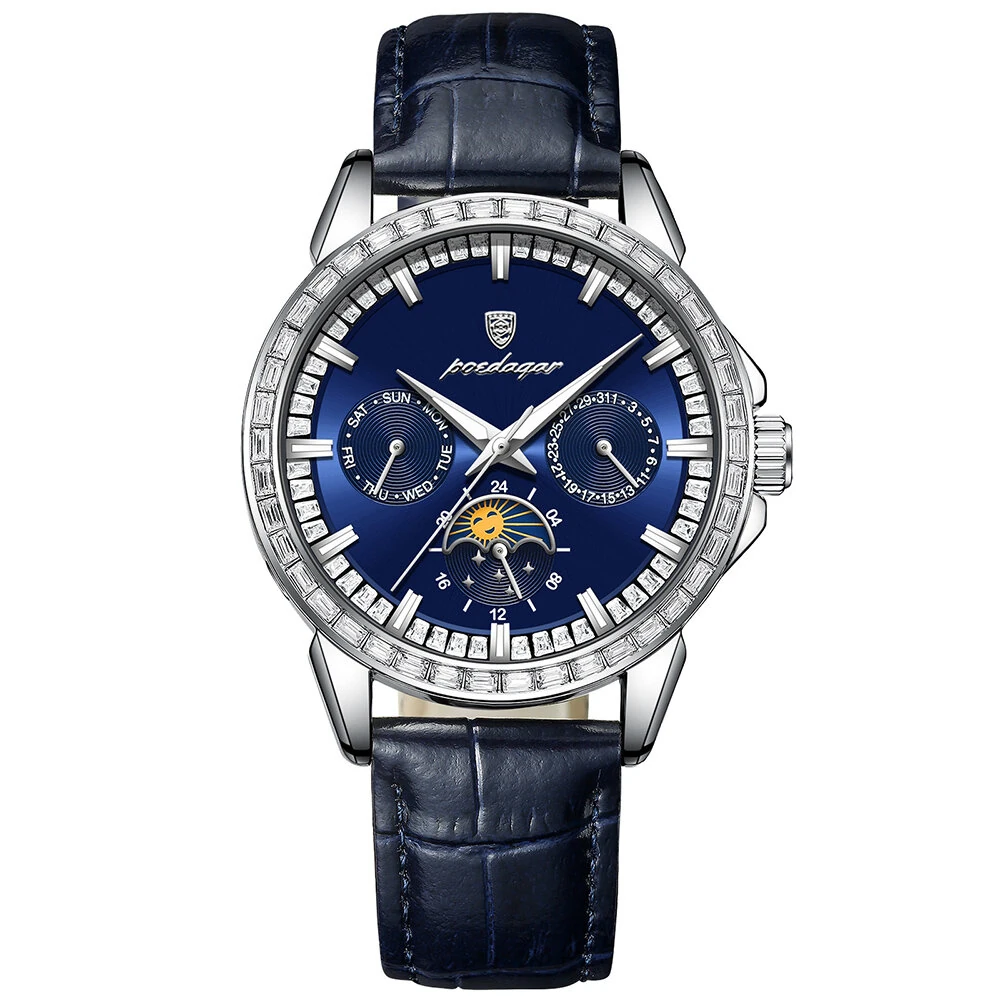 POEDAGAR Business Men Watch Luxury Rhinestone Leather Wristwatch Luminous Waterproof Calendar Quartz Watch (image for) POEDAGAR Business Men Watch Luxury Rhinestone Leather Wristwatch Luminous Waterproof Calendar Quartz Watch
