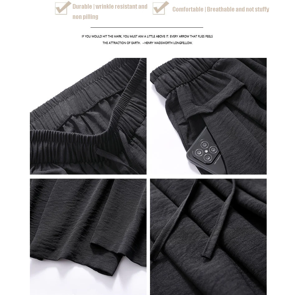 (image for) 2023 Summer Thin Casual High Waist Large Size Slim Ice Silk Wide Leg Pants