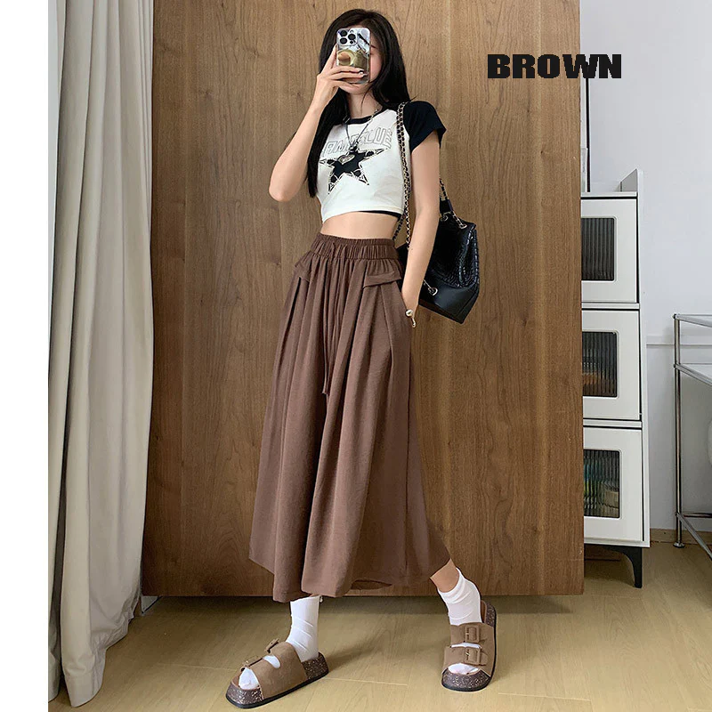 (image for) 2023 Summer Thin Casual High Waist Large Size Slim Ice Silk Wide Leg Pants