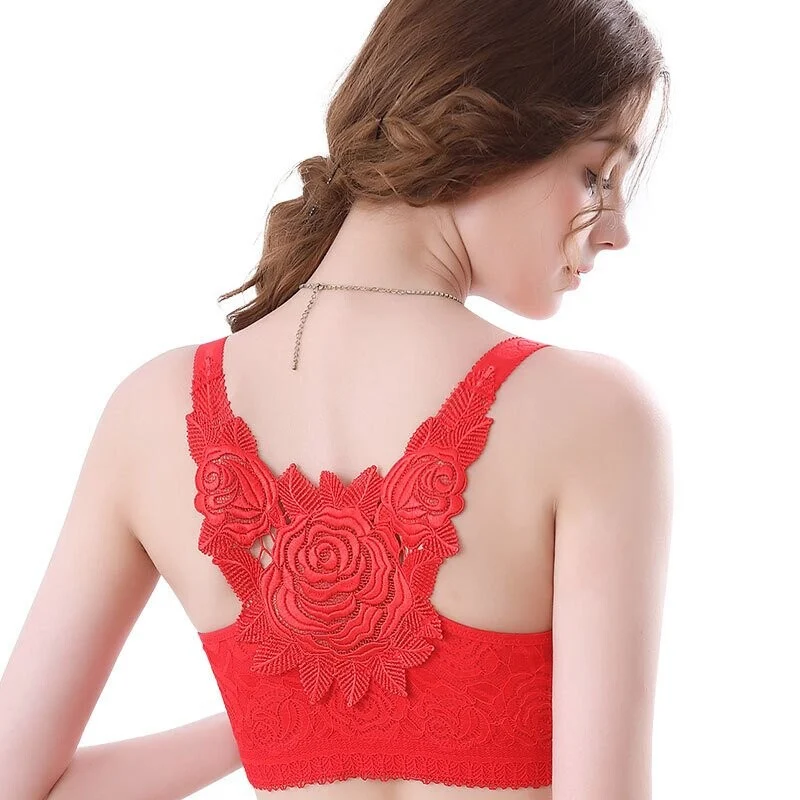 (image for) (🔥2022 NEW YEAR PROMOTION🔥) Rose Embroidery Front Closure Wirefree Bra🧡