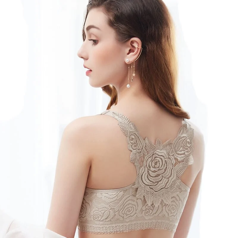 (image for) (🔥2022 NEW YEAR PROMOTION🔥) Rose Embroidery Front Closure Wirefree Bra🧡