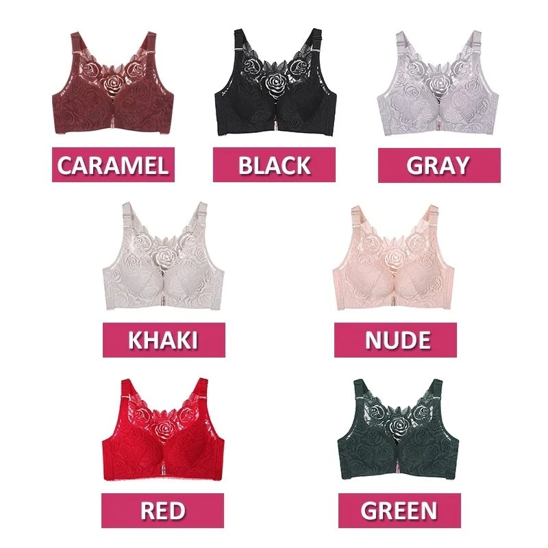 (image for) (🔥2022 NEW YEAR PROMOTION🔥) Rose Embroidery Front Closure Wirefree Bra🧡
