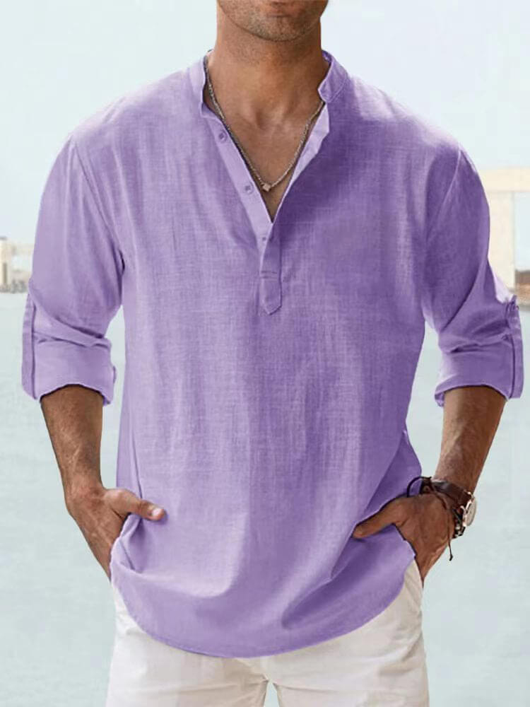 (image for) Men's ice cream cotton linen casual long-sleeved shirt-Buy 2 Free Shipping