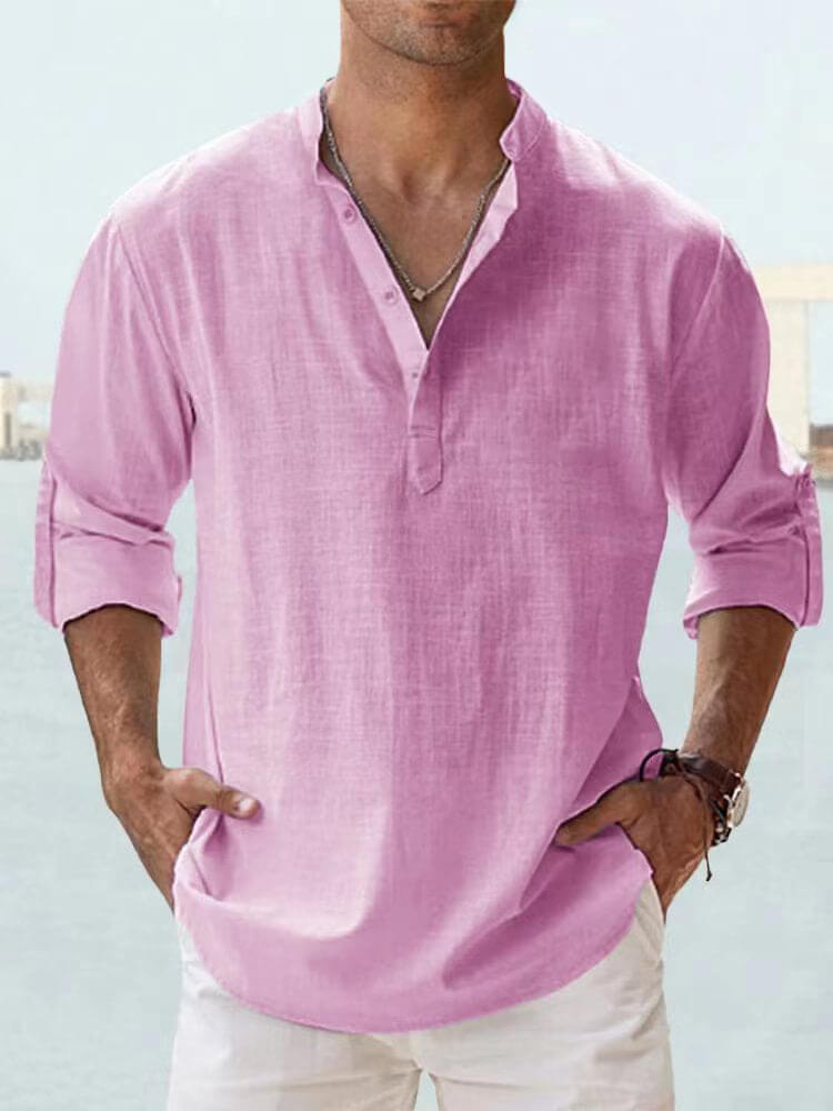 (image for) Men's ice cream cotton linen casual long-sleeved shirt-Buy 2 Free Shipping